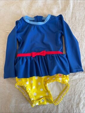 Ruffle Butts Navy Blue, Red and Yellow Polka One-Piece Swimsuit